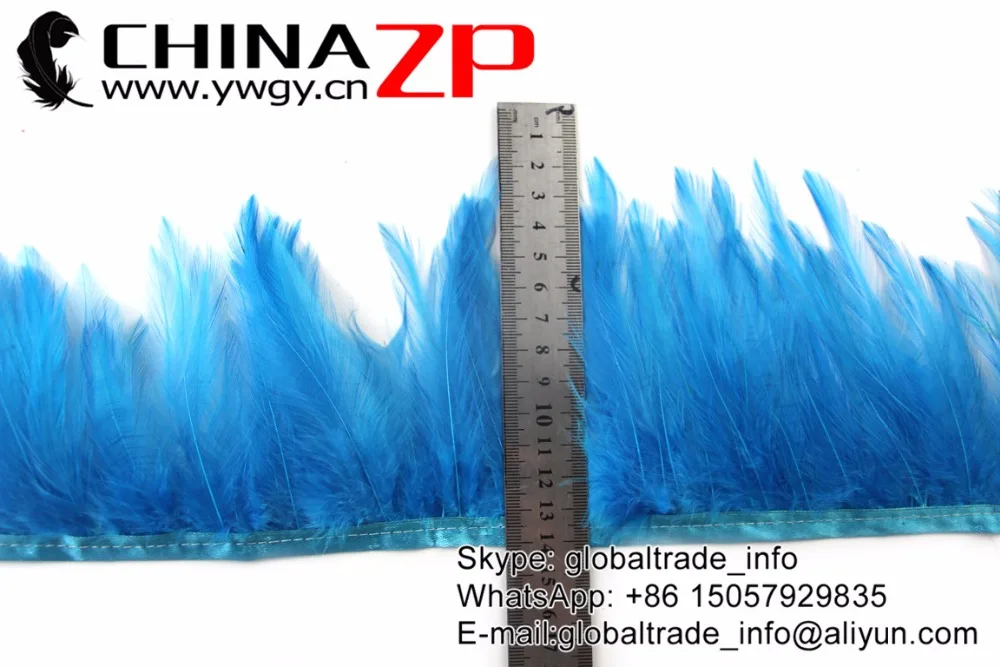 Proveedor de plumaje No.1 CHINAZP Factory, 2 yardas/lote, decoraciones DIY te&ntilde;idas, cuello de Gallo Azul turquesa, Hackle, recorte de plumas-4