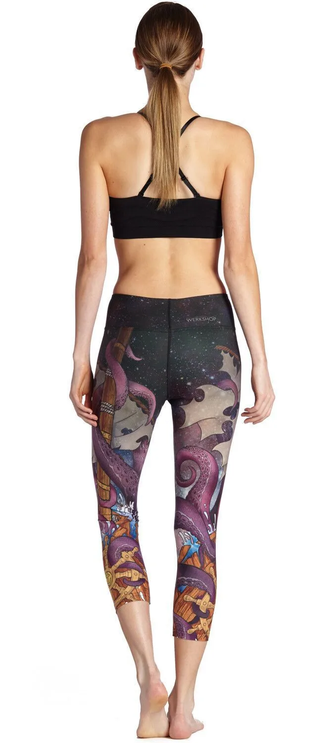 Женские леггинсы для фитнеса быстросохнущие штаны до середины голени с принтом