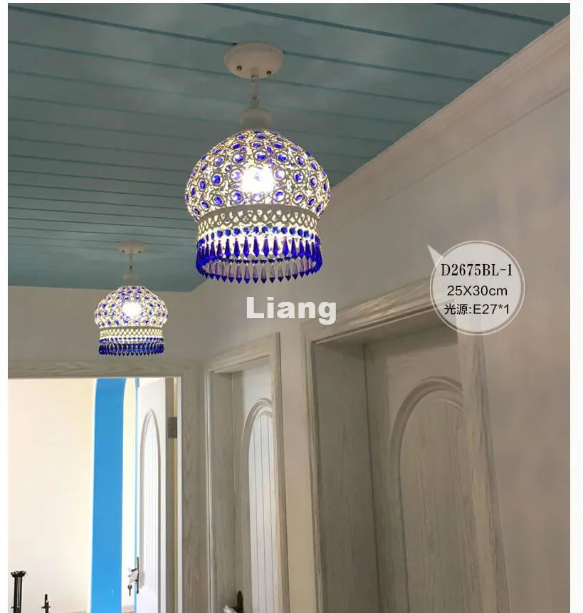 Бесплатная доставка Белый Синий стиль богемский подвесной светильник красочный