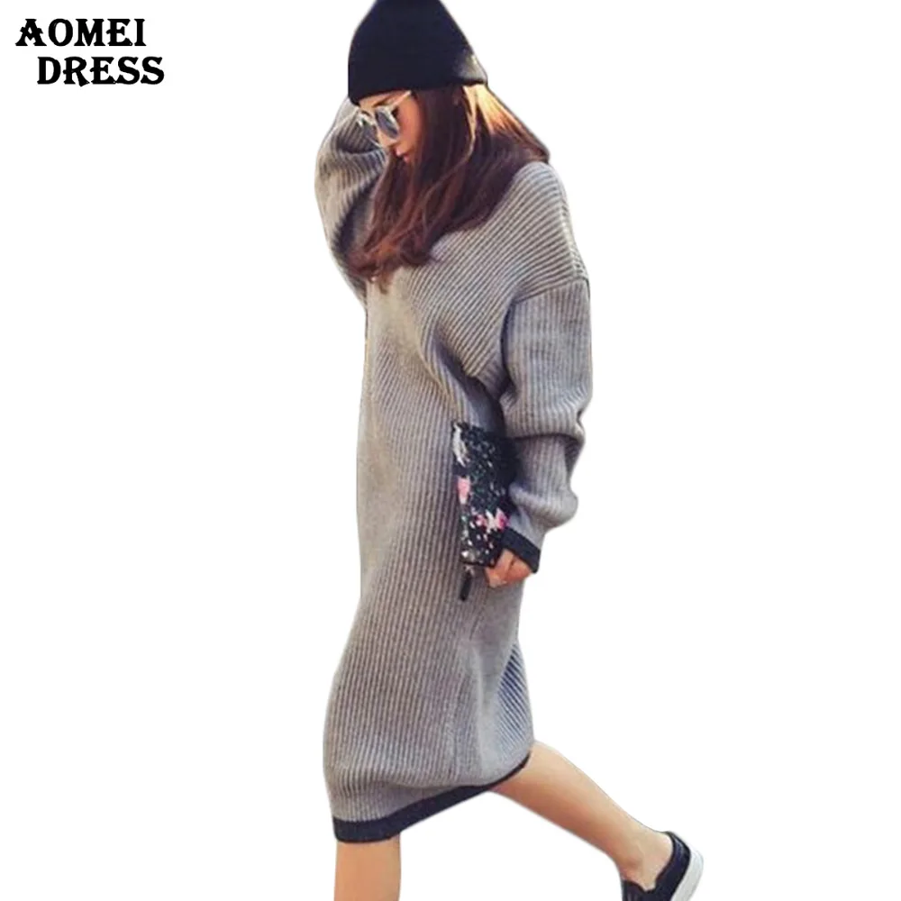 Женские модные однотонные серые платья-свитера Pull Femme свободные вязаные свитера