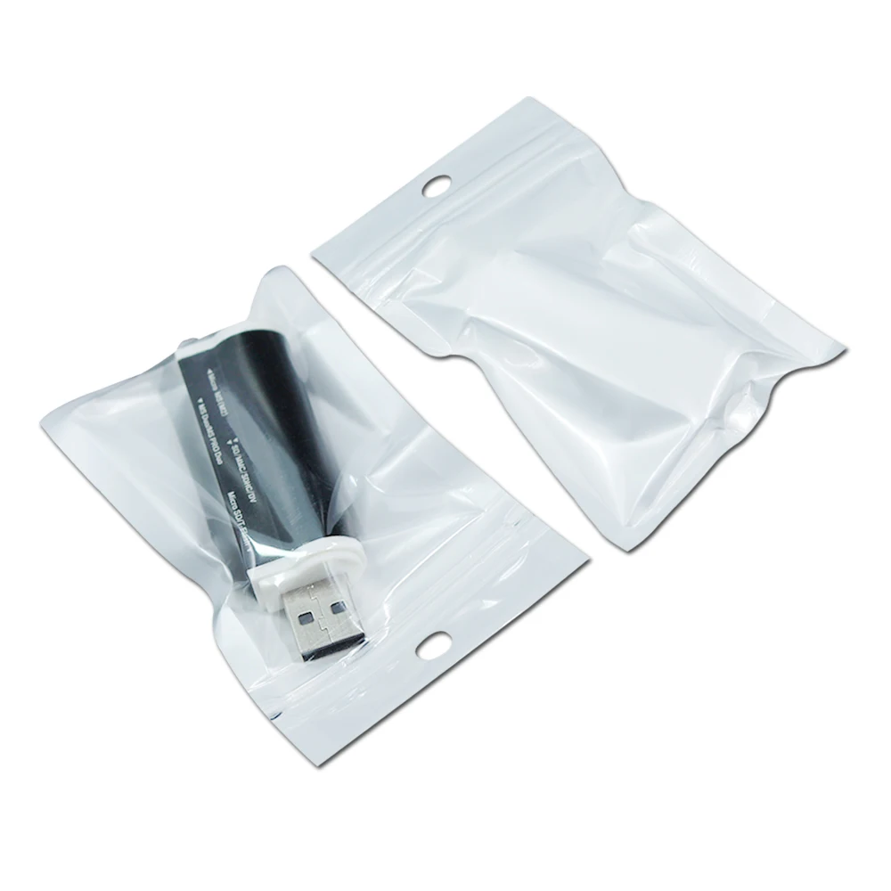 

200 шт 7x10 см (2,7x3,9 дюйма) Reclosable Передняя прозрачная задняя белая Ziplock упаковка сумка для электроники продуктовый мешок на молнии с отверстием для подвешивания