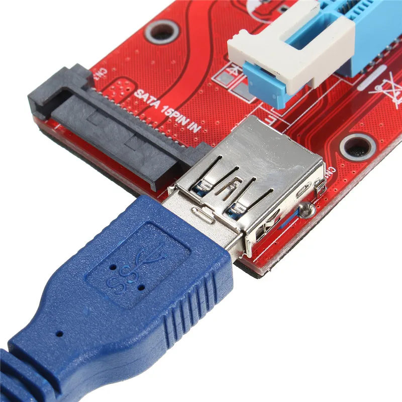 10 шт. Новинка красный VER007S PCI Express Riser Card 1x до 16x E extender 60 см USB 3 0 кабель 15Pin SATA для BTC