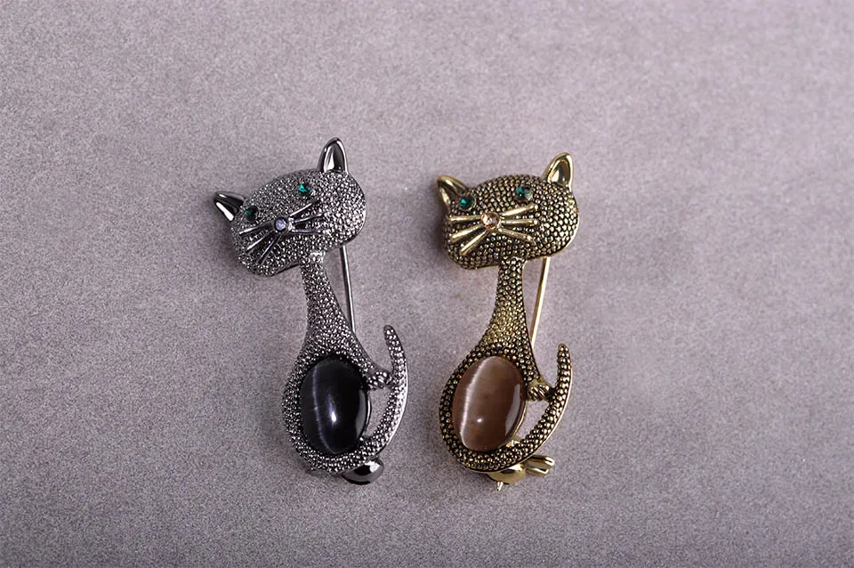 Vintage Opal солнцезащитные очки "кошачий глаз", брошь на шпильке, для Для женщин золото-Цвет милое животное броши европейский воротник зажимы бижутерия для свадьбы, вечеринки