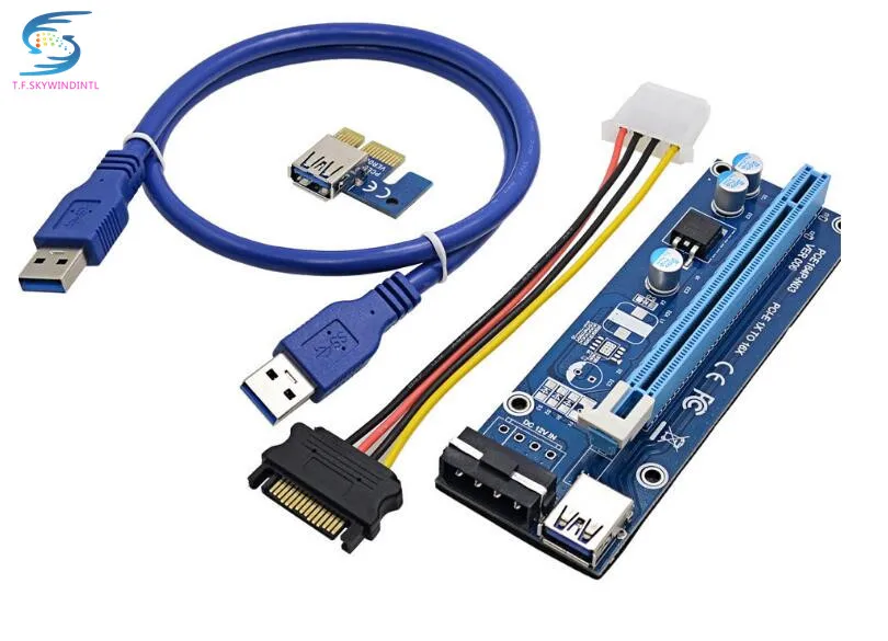 free EMS ,bitcoin miner PCE164P-NO3 0.6M PCIe PCI-E 1X to 16X Riser Card Extender + 15Pin SATA to 4Pin IDE cable for mining