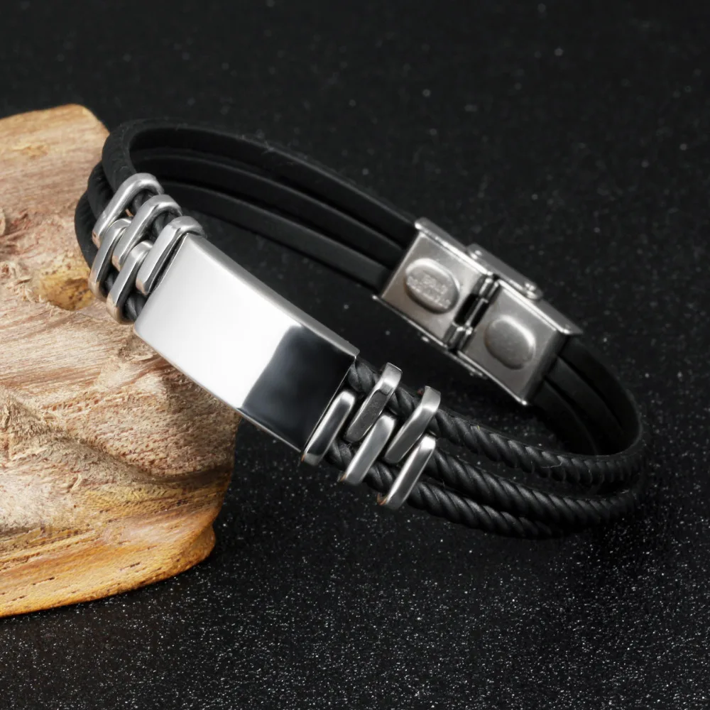 Браслет мужской трехслойный из нержавеющей стали и силикона PH1074|bracelet wholesale|bracelet