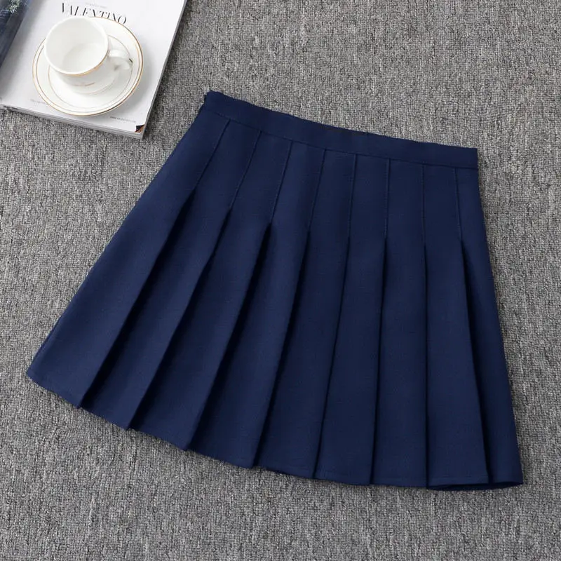 dark blue Harajuku плиссированная юбка, Женская Летняя Сексуальная мини-юбка с высокой талией размера плюс, японская Студенческая короткая черная Женская юбка s Faldas C4643 - Цвет: dark blue