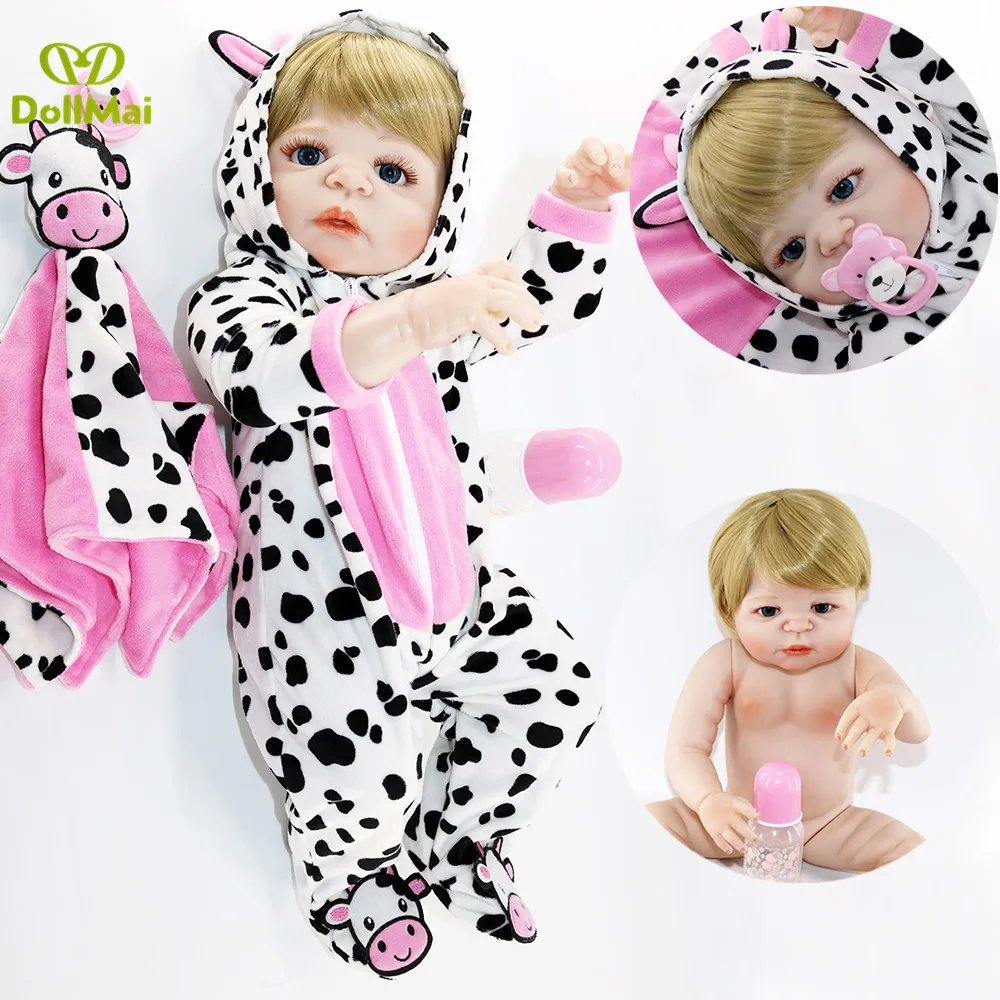 

Reborn real baby dolls 23"57cm full silicone reborn girl baby dolls gift toys gift blond wig bebes reborn menina bonecas