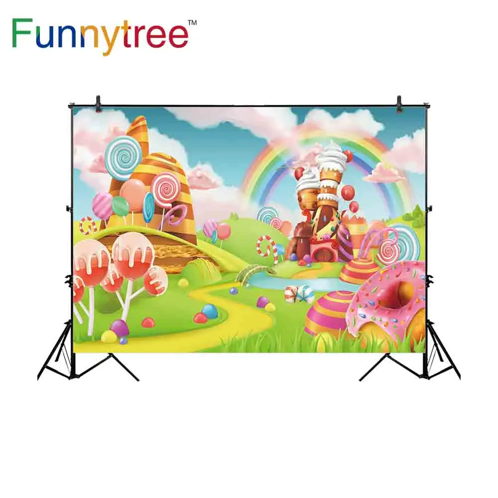 Фон для детской фотосъемки Funnytree с изображением сладостей сказочного замка торта