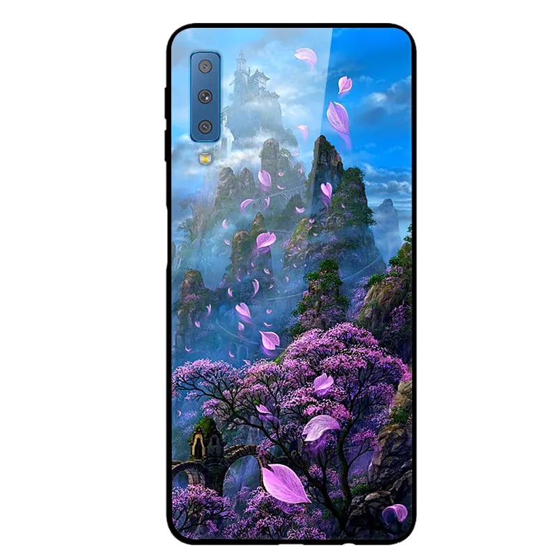 Чехол из закаленного стекла для samsung Galaxy A7, чехол с планетой космосом, стеклянный чехол на заднюю панель для samsung A7, A750, A750F 6,0, чехол - Цвет: 26