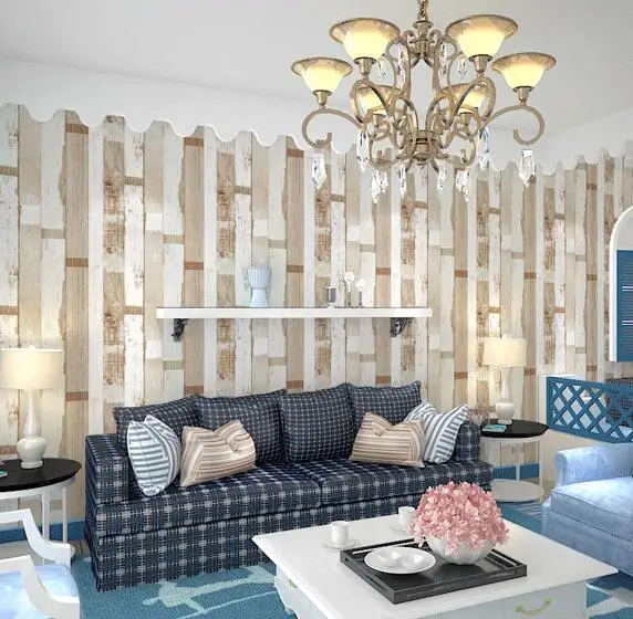 Средиземноморский синий винтажный деревянный полосатый дизайн обоев/3d настил