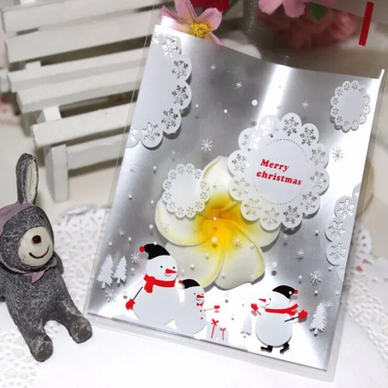 100Pc /lot Christmas Snowman Merry Cookie Packaging Self-Adhesive Plastic Bags For Biscuits Snack Baking 10X11cm | Дом и сад