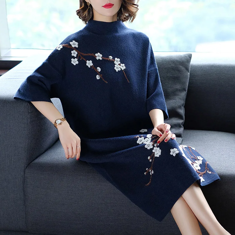 Женское трикотажное платье-свитер повседневное длинное платье большого размера