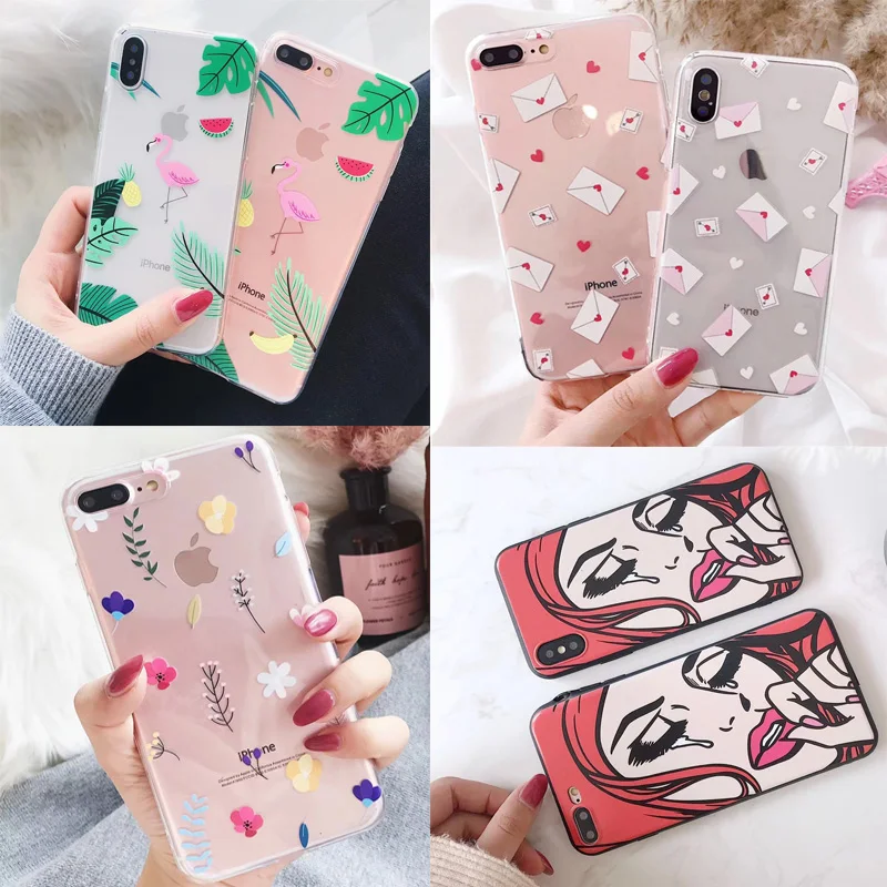 Милый мультфильм сердце конверт/животных/цветы/девочек узор Прозрачный чехол