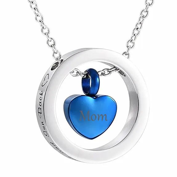 Ожерелье для кремации I Love You to the Moon and Sun Back Circle с резным урна в виде сердца мамы и