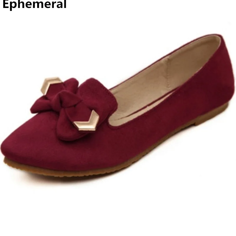 

Ladies Casual Shoes With Bow Flats Soft Sole Breathable Loafers Spring Slip-Ons Pointed Toe Red Black Blue Plus Size 48 34 46 45