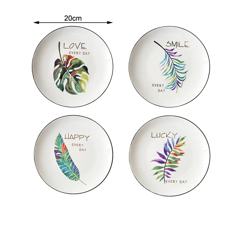 4PCS 1set 4 шт. зеленые растения керамическая обеденная тарелка, столовая посуда Десерт Торт Закуски Блюдо в стиле вестерн еда говяжий стейк тарелка Обеденный Набор тарелка - Цвет: 4PCS 1set