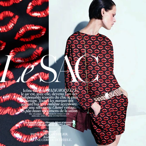 

114cm wide 16.5mm red lips print fashion mulberry silk clothes one-piece dress silk scarf fabric material