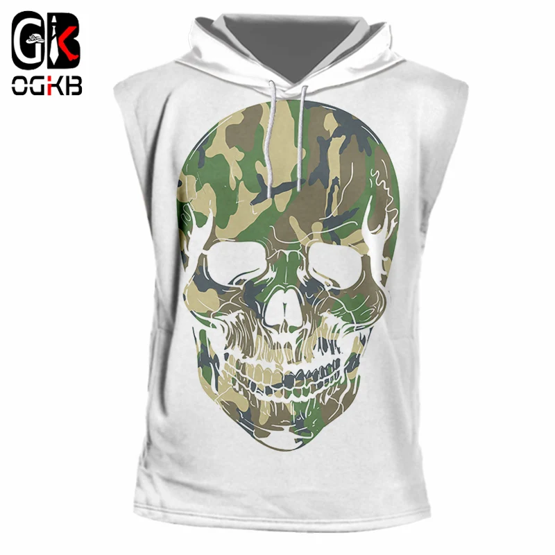 OGKB Новая летняя майка с капюшоном камуфляжный жилет 3D принтом черепа для