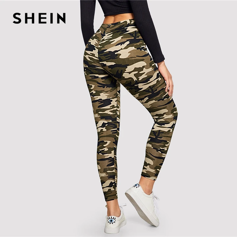 SHEIN, камуфляжные леггинсы с принтом, женские леггинсы,, повседневный стиль, весна, лето, Осень, эластичные леггинсы для фитнеса