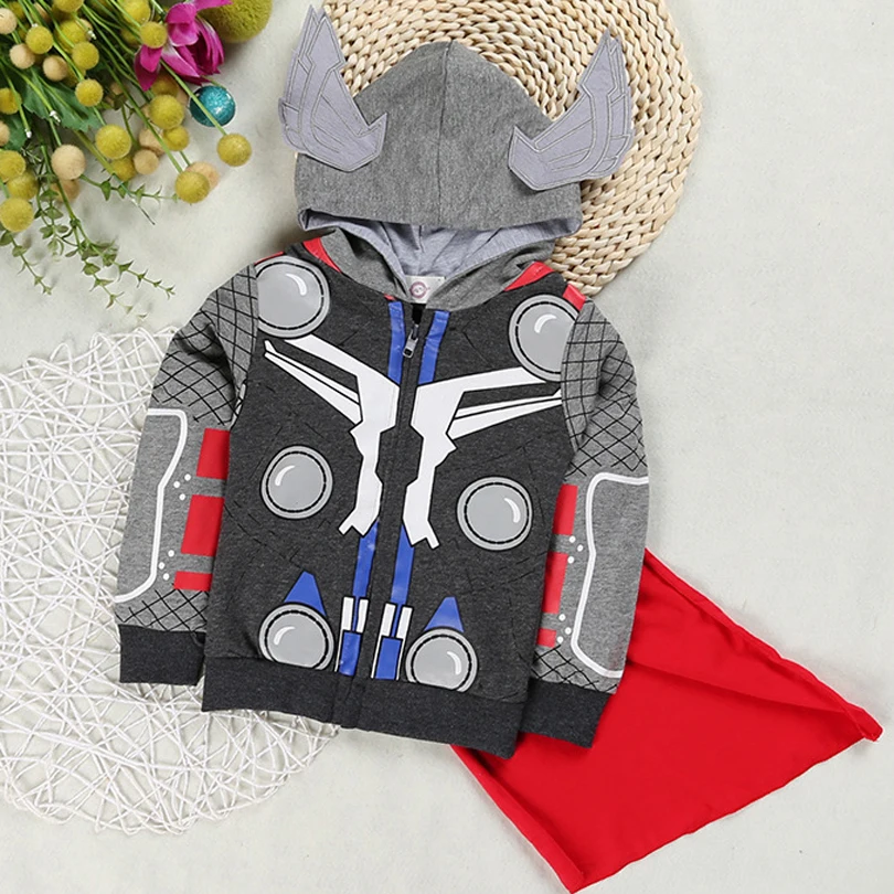Детские куртки пальто с капюшоном с героями Marvel одежда для маленьких мальчиков с изображением Железного человека, Тора, Халка, Человека-паука детская весенне-осенняя верхняя одежда