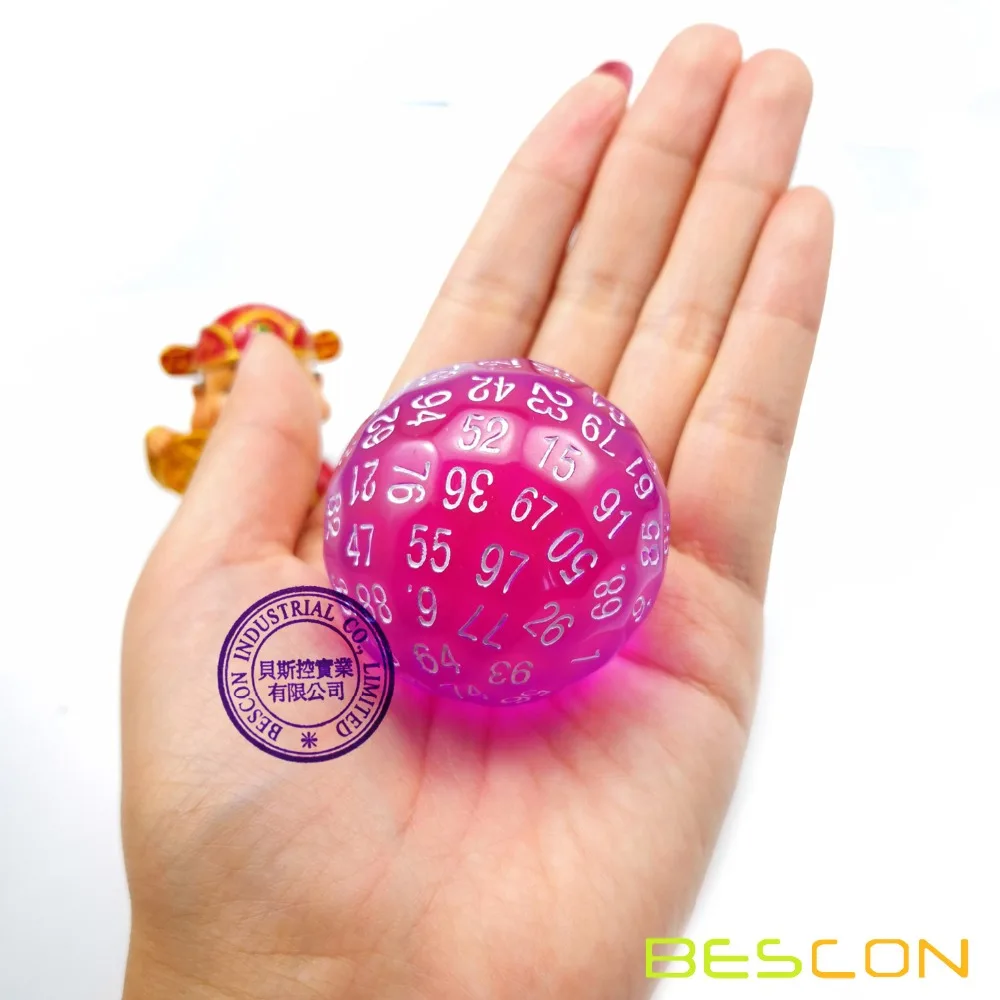 Bescon Прозрачный Многогранные кубики 100 сторон кости, прозрачный D100 под давлением, 100 Двусторонняя куб, D100 игра в кости, 100 сторонняя куб фиолетового цвета