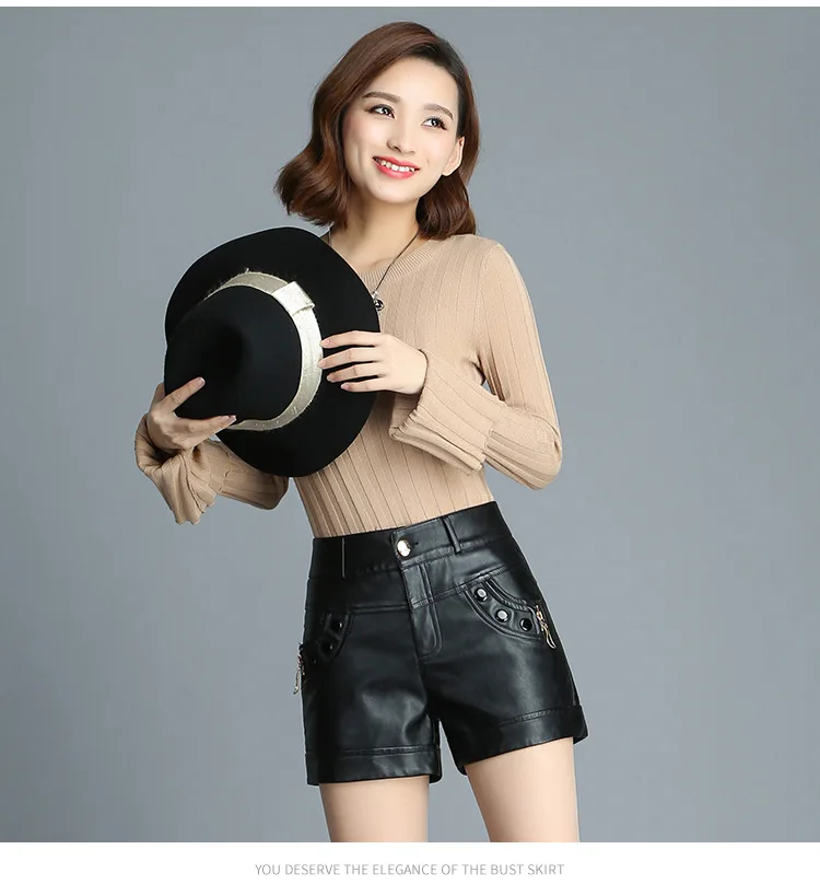 

2022 Summer & Autumn New Arrival Leather Shorts High Waist Women Sexy Shorts Black With Pockets Oversize 5XL Free Shipping
