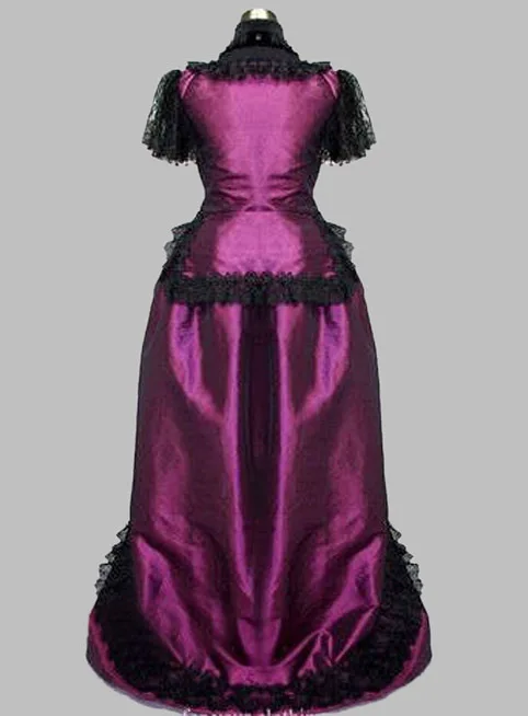 Готическое черно-фиолетовое платье из тайского шелка и кружева в викторианском
