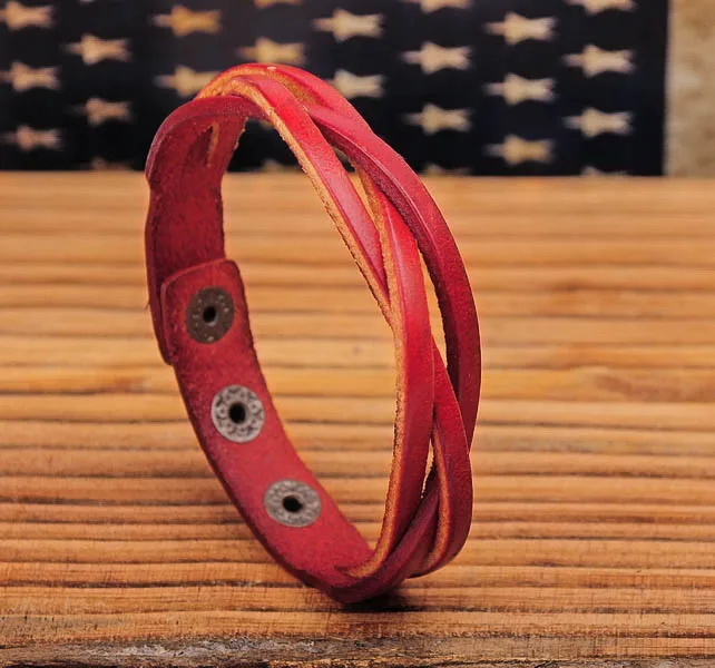 Мужская Плетеная кожа G548 красная натуральная бычья Новинка | Украшения и