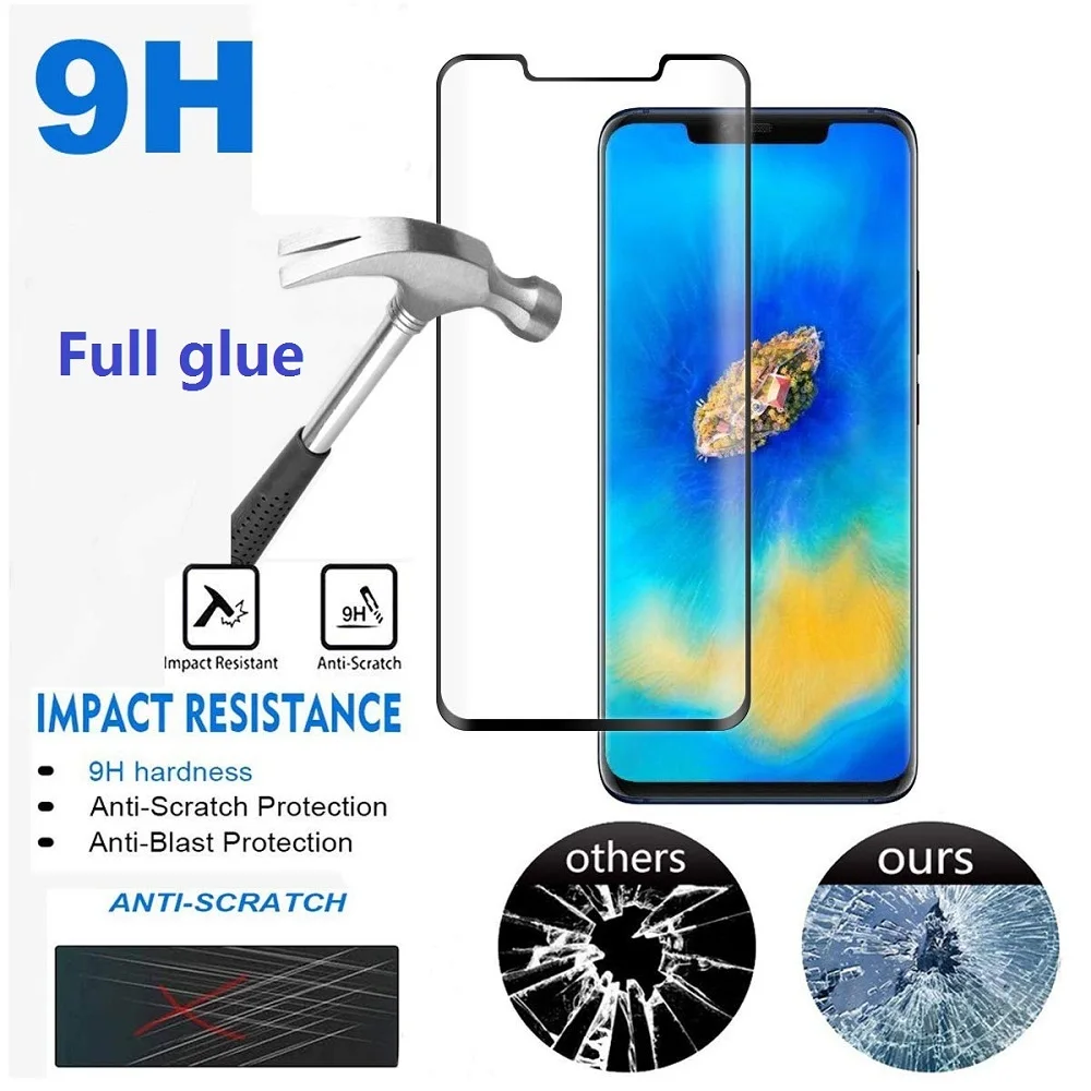 Защитная пленка на весь экран для Huawei Mate 20 Pro полностью клейкое закаленное стекло
