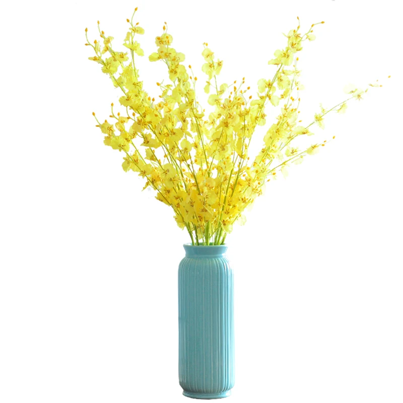 Goedkoop Groothandel 100 Stuks Geel Dancing-Dame Orchideeën (5 Tak/Stuurpen) Decoratieve Bloem Zijden Bloemen Wedding Party-Indigo