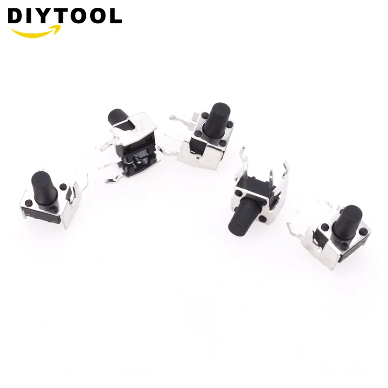 100 шт. мгновенный тактовый кнопочный переключатель PCB с прямым углом и стентом 6*6*9