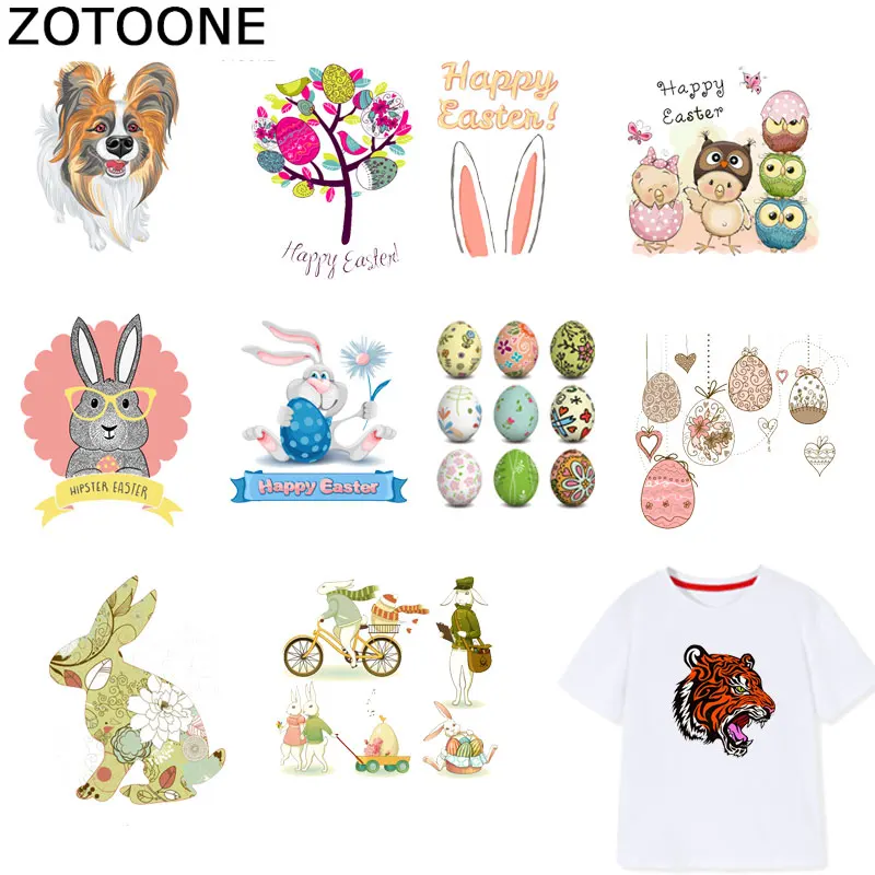 

ZOTOONE Cute Animal Stickers Rabbit Patches Iron on Transfers for Clothes T-shirt Heat Transfer for Kids Accessory Appliques F1