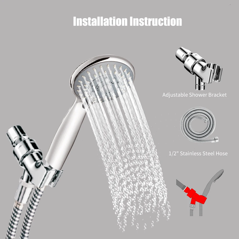 

High Quality Function Adjustable 5 Mode Jetting Shower Head Bathroom High Pressure Saving water SPA Nozzle Shower Heads