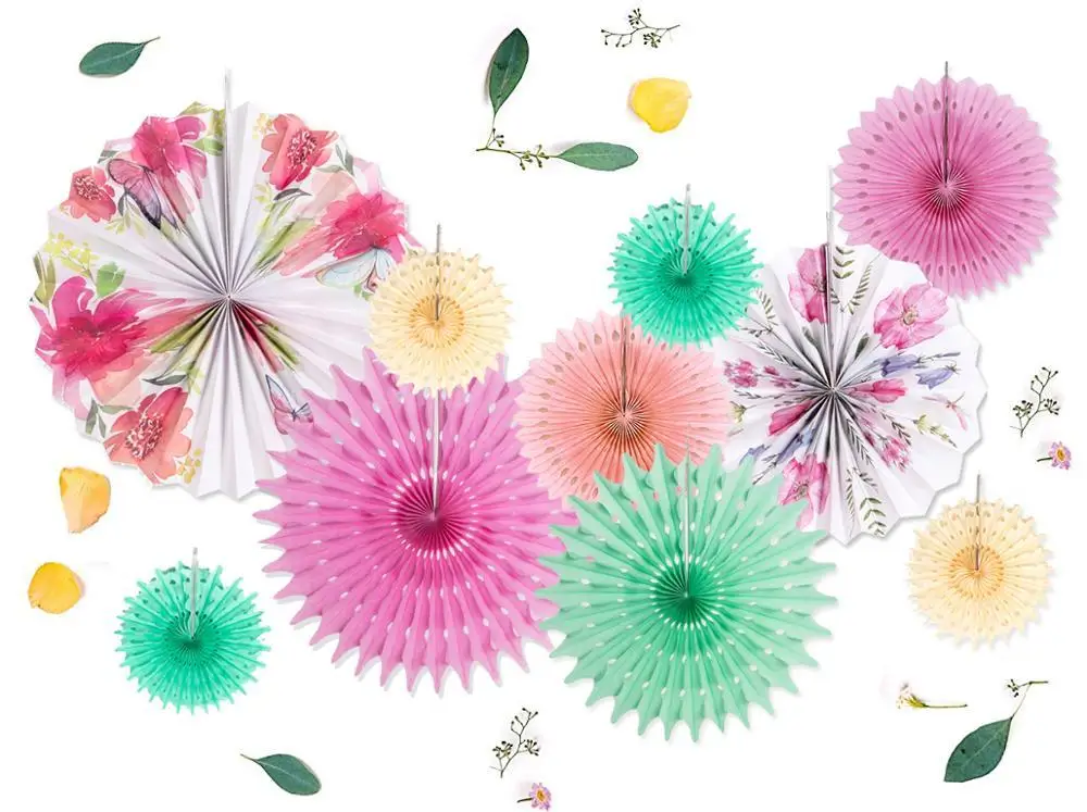 Чайные вечерние украшения цветочные бумажные вееры для печати реквизит