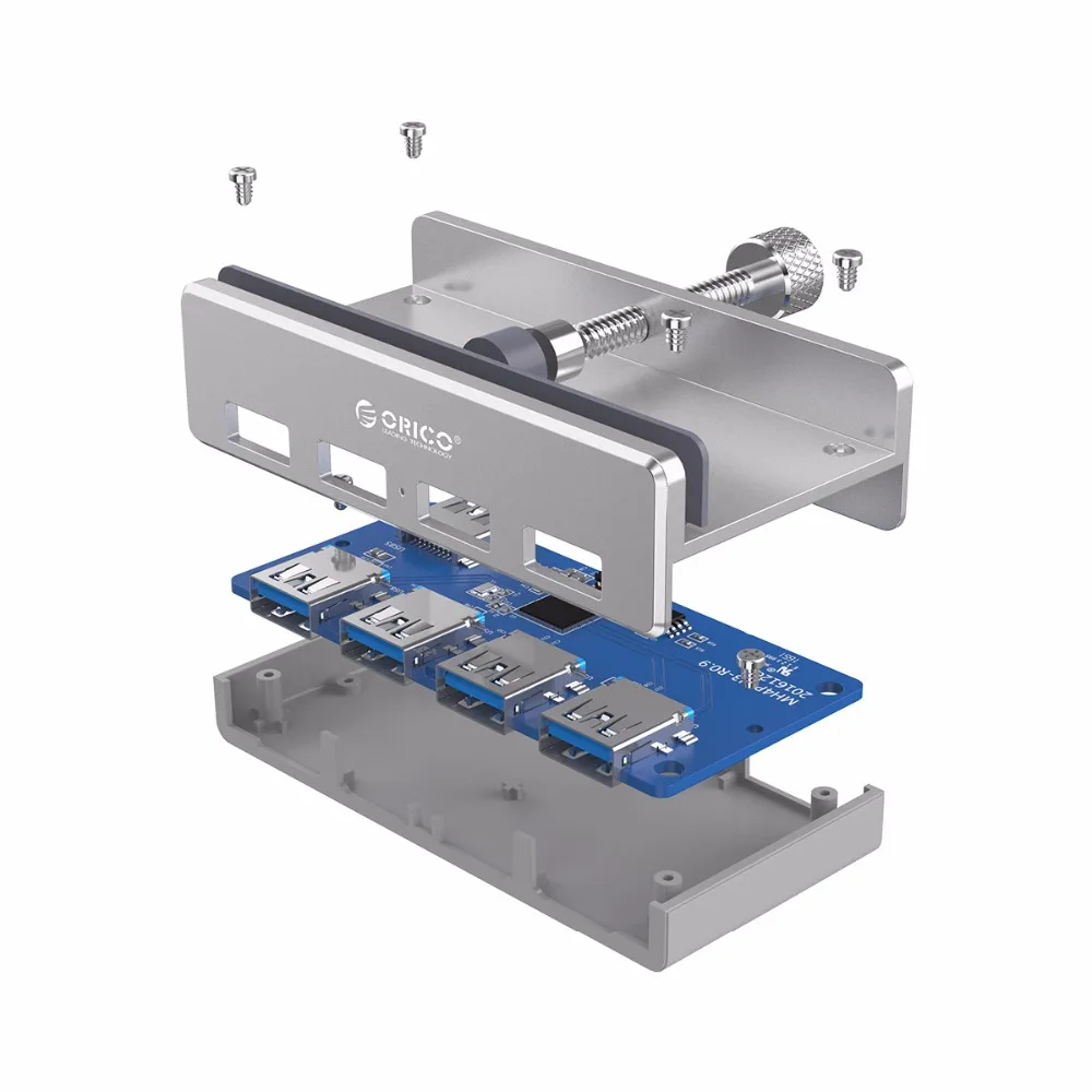 ORICO MH4PU алюминиевый 4 порта USB 3,0 зажим-тип концентратор для настольного ноутбука Диапазон зажима 10-32 мм с 100 см Дата кабель-серебро