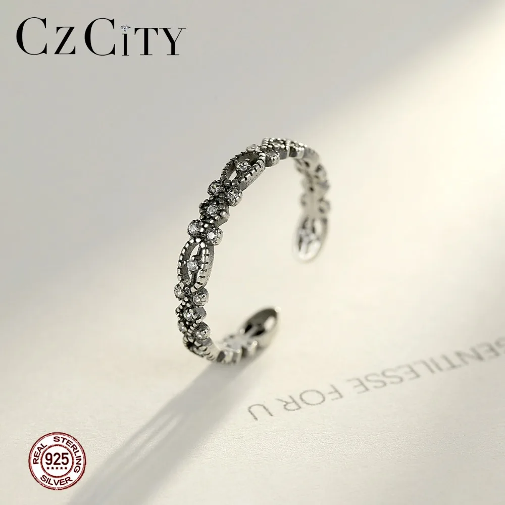 

CZCITY High-quality 925 Sterling Silver Open Rings For Women Hollow Shiny CZ Fashion Female Fine Jewelry Hot Sale Christmas Gift