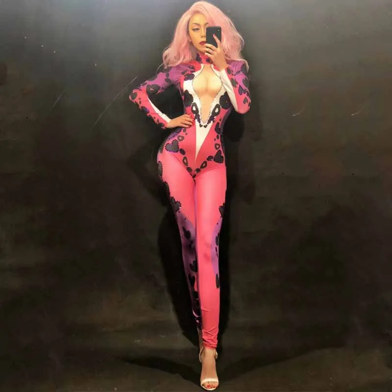 

Sexy Costume Women Rhinestones Jumpsuit Leggings Nightclub DJ Costumes Party Wear Gogo Dance Bodysuit Fashion Rompers DJ137