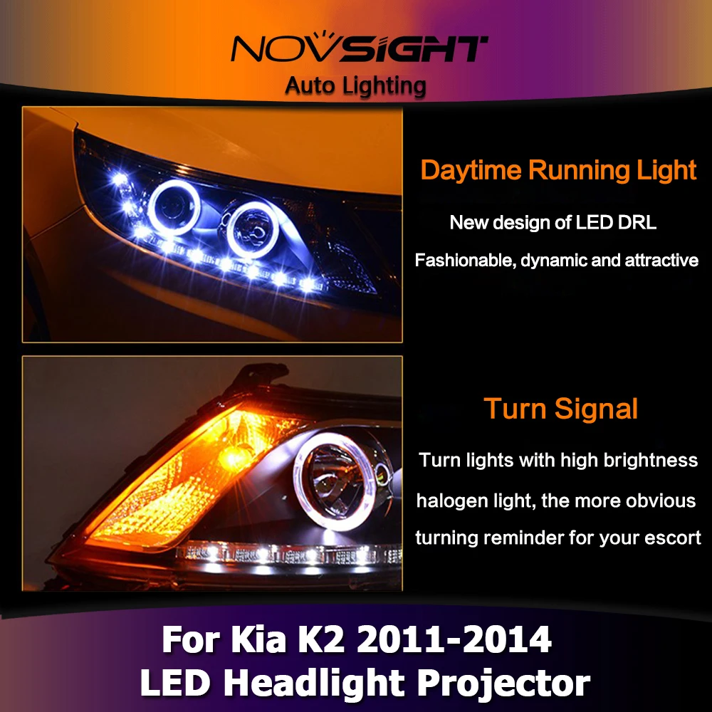 NOVSIGHT 2 шт. H7 светодиодный проектор головной светильник DRL водонепроницаемый авто светильник ing противотуманный светильник для Kia K2 2011