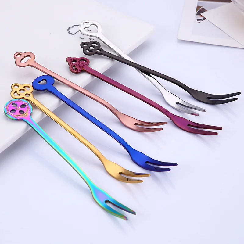 

6Pcs/Set Fruit Fork Stainless Steel 7 Color Western Set Fruit Tea Frok Set Dessert Fork Kitchen Dinnerware Western Tableware