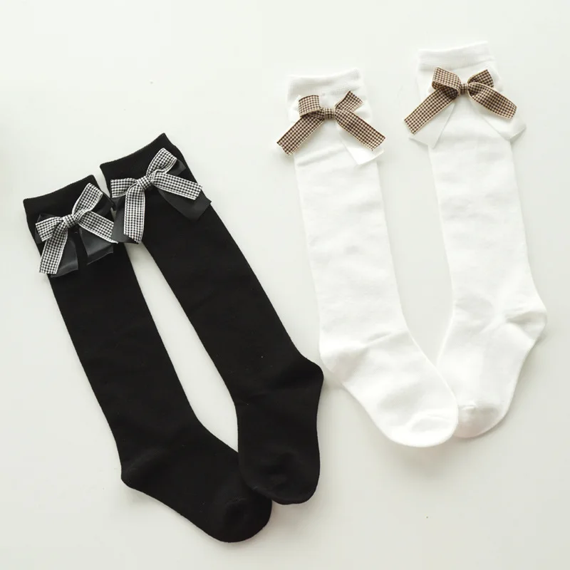 

Baby Kid Socks Girl Children Cute Princess Solid Color Lace plaid Bow Tie Patchwork Girls Knee High Long Socks Girls Knee Socks