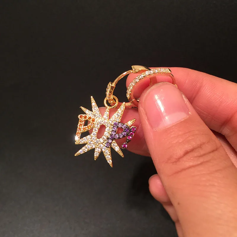 AAA модные асимметричные серьги-кольца Двойные Подержанные шпильки ювелирные изделия с пряжкой микро мозаика фианиты кристаллы буквы амулеты серьги для женщин