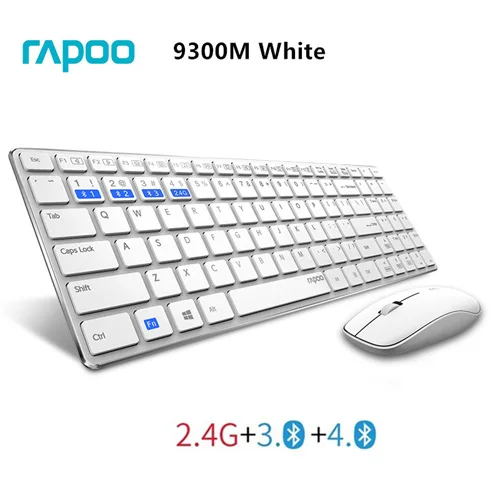 White Rapoo 9300 м Multi-mode молчат тонкий Беспроводной клавиатура Мышь Combo Bluetooth 3,0 и 4,0 РФ 2,4 г переключатель между 3 устройств связи - Цвет: White