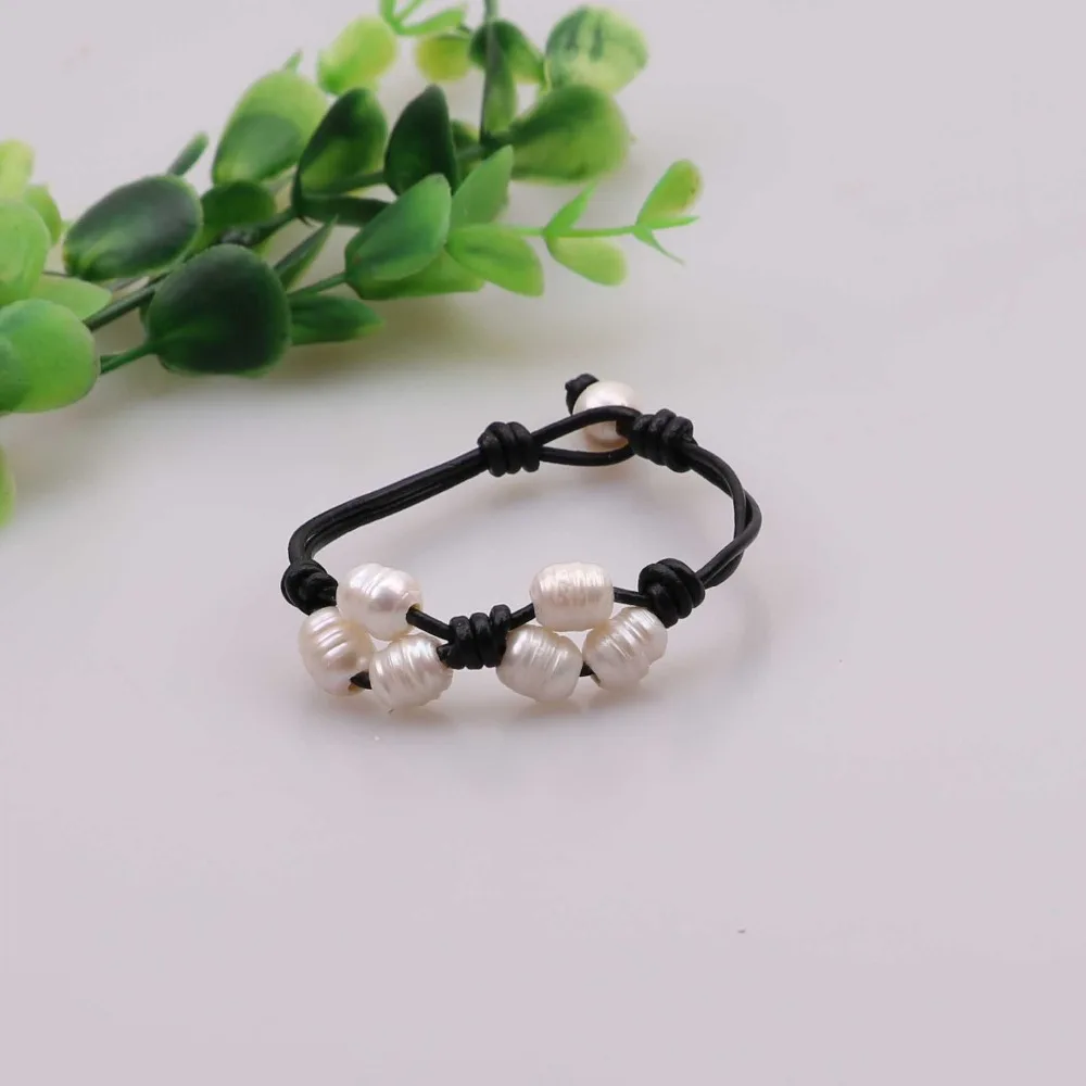 Real Rice pearl bracelet Women Pearl Bracelet Bangle for Genuine Leather Cord Jewelry Handmade Girls Dropshipping | Украшения и