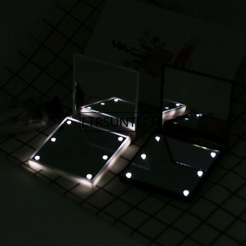 Женское зеркало для макияжа складное портативное компактное с 6 светодиодами