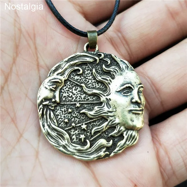 Rope Chain Bronze Волшебство Солнце Луна Звезда Wicca языческие духовные ювелирные изделия винтажное ожерелье для женщин мужчин Ouija ведьма кулон дропшиппинг - Окраска металла: Rope Chain Bronze