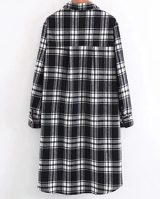 Women Long Sleeve Short Front Back Tunic Plaid Shirt Checked Blouse For Ladies Camisa Mujer Femme Clothing Blusas Feninimas |