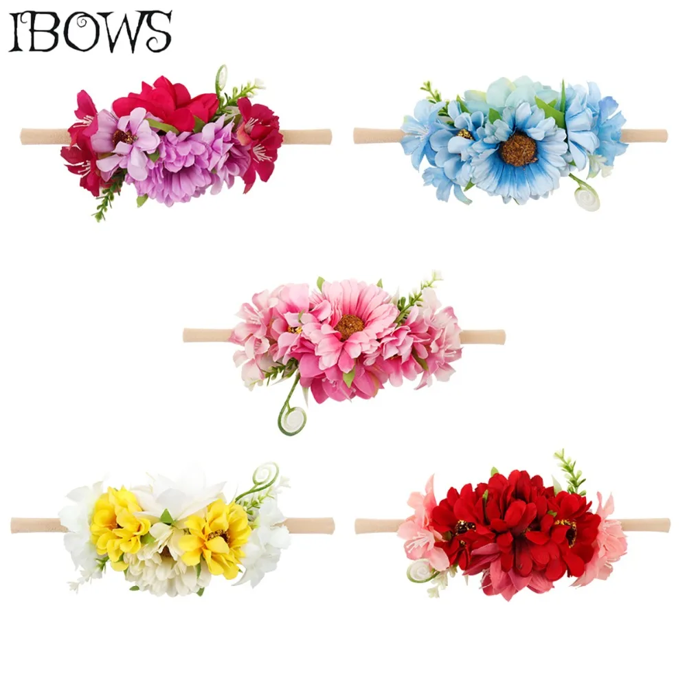 

Повязка на голову с искусственными цветами и нейлоновым ремнем для девочек, эластичная повязка на голову для свадебной вечеринки, реквизит ...