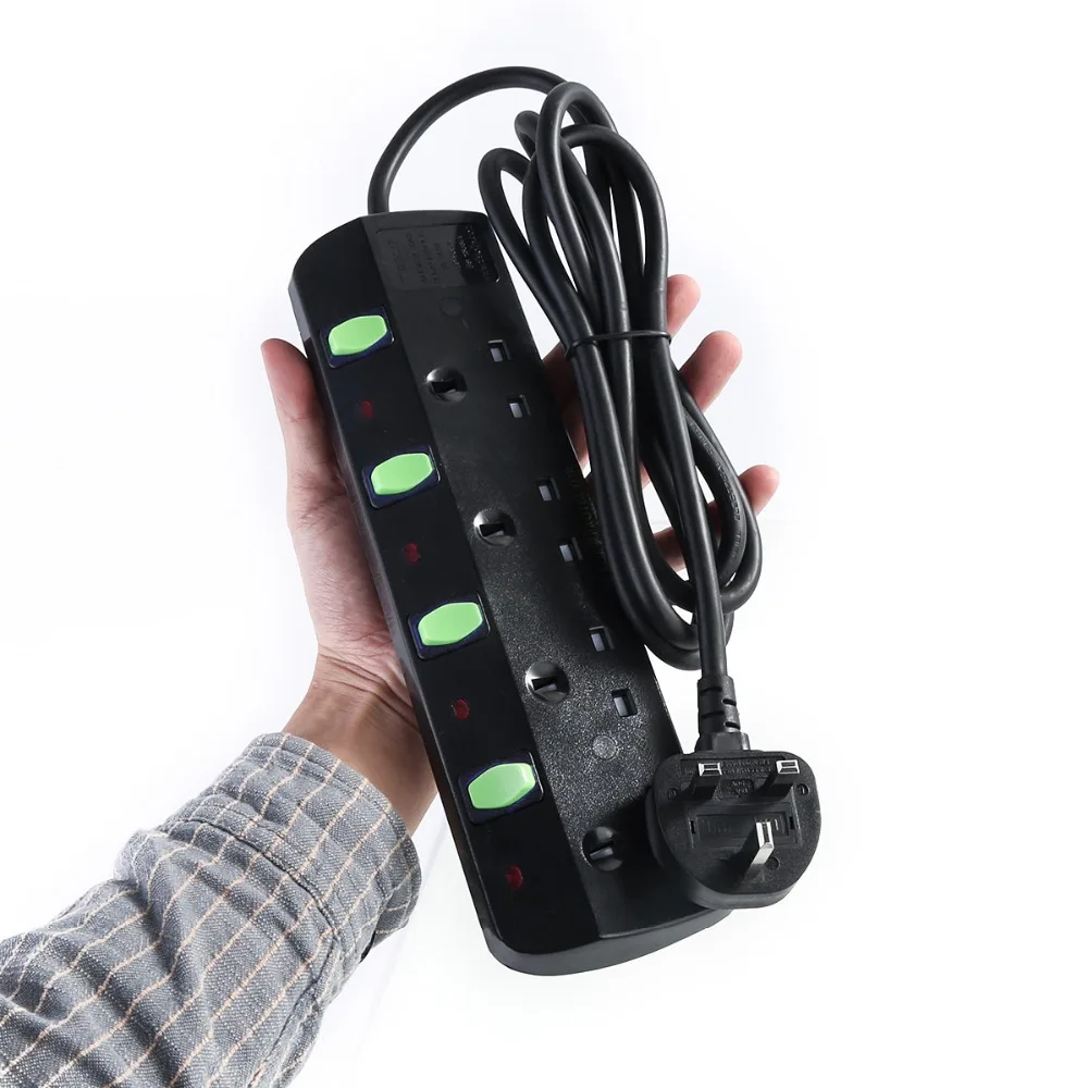 SOONHUA Портативный 2 м 13A зарядное устройство Великобритания Plug Surge Protected отдельных перешли удлинитель 3 4 5 6 Электрический штекер для телефона