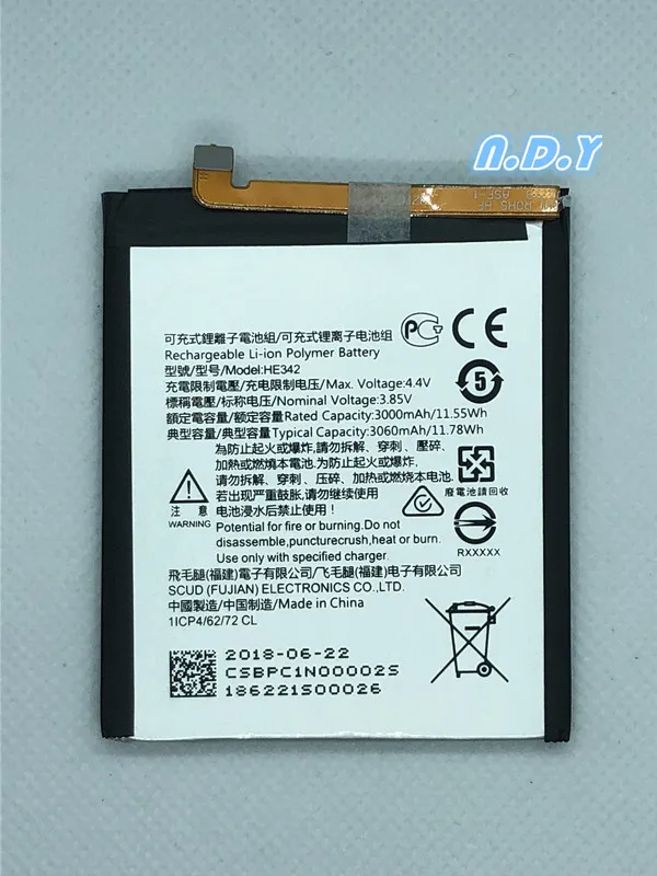 Оригинальный аккумулятор HE342 3060mAh для Nokia X6 2018 6 1 Plus TA-1099 HE 342 Bateria + Бесплатные
