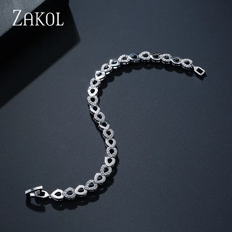 ZAKOL изысканный браслет-цепочка в виде сердца из розового золота, браслет для женщин, блестящие ювелирные изделия из Кубического циркония AAA FSBP2022